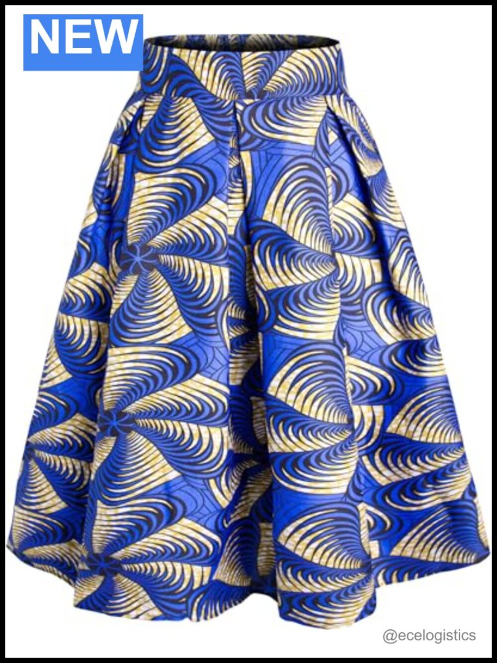 African Ankara Pleated Midi Skirt High Waist with Pockets Floral A-Line